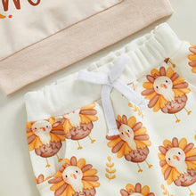 Load image into Gallery viewer, Baby Toddler Girls 3Pcs Gobble Til You Wobble Thanksgiving Outfit Letter Print Long Sleeve Top and Turkey Elastic Pants Headband Set
