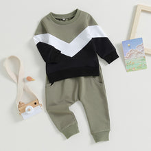 Load image into Gallery viewer, Baby Toddler Boys 2Pcs Casual Pants Sets Long Sleeve Contrast Color Block Top and Pants Outfit
