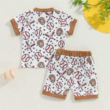 Load image into Gallery viewer, Baby Toddler Boys 2Pcs Baseball Outfit Short Sleeve Round Neck Pocket Top with Elastic Waist Shorts Set
