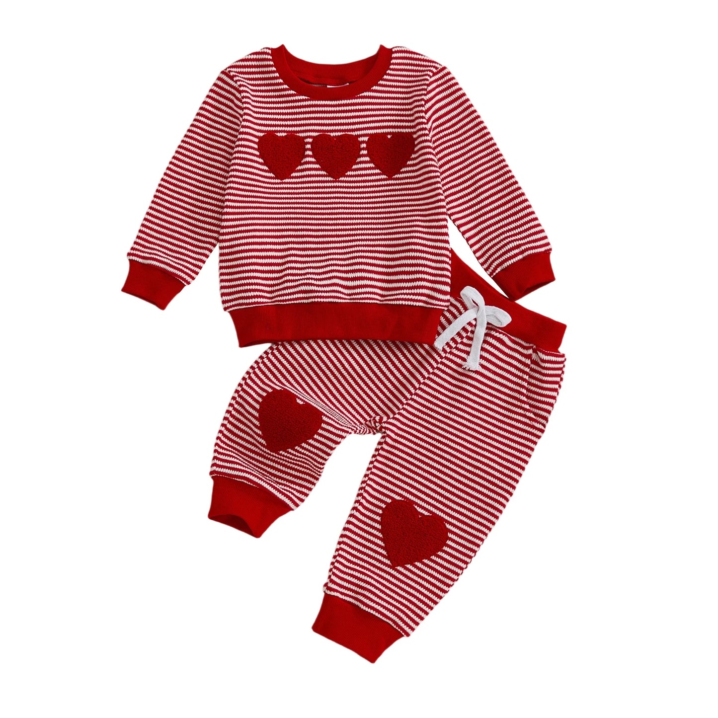 Baby Toddler Girls Boys XOXO Jogger Set Long Sleeve Striped Top with Heart Pants Valentines Day Clothes