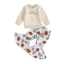 Load image into Gallery viewer, Baby Toddler Kids Girls 2Pcs Hey There Pumpkin Print Long Sleeve Top Flare Pants Halloween Outfit
