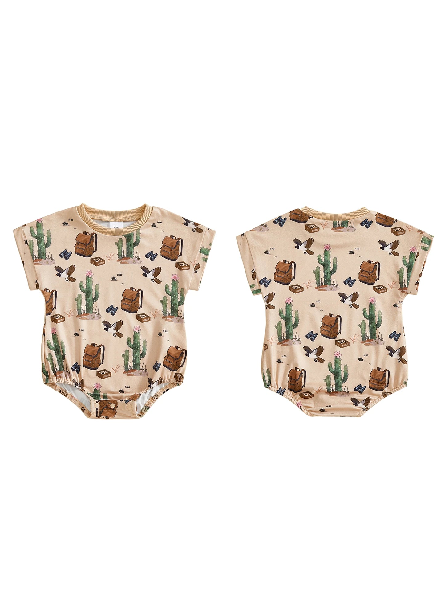 Baby Boy Summer Jumpsuit Cactus Print Short Sleeve Round Neck Romper Cute Bodysuit