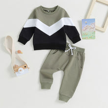 Load image into Gallery viewer, Baby Toddler Boys 2Pcs Casual Pants Sets Long Sleeve Contrast Color Block Top and Pants Outfit
