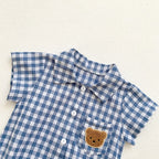 Boys Plaid Bear Patch Bodysuit Romper