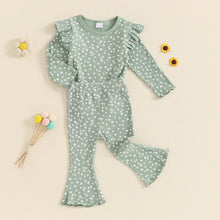 Load image into Gallery viewer, Toddler Kids Girls 2Pcs Fall Outfit Ruffle Flower Print Long Sleeve Top + Flare Pants Set
