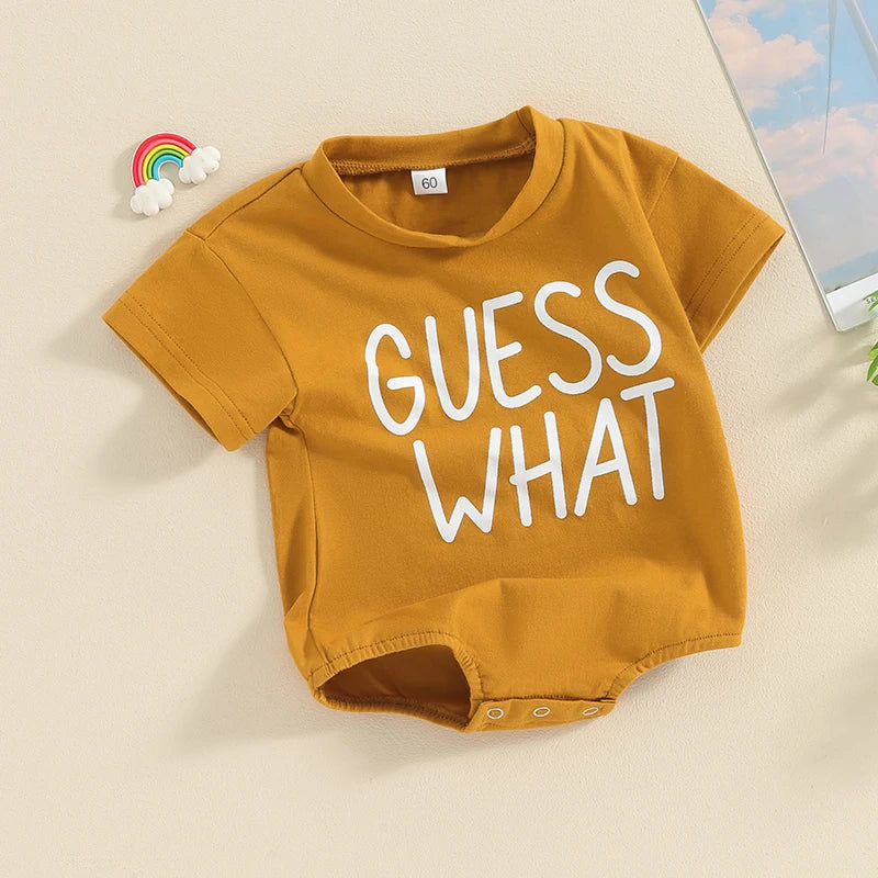 Baby Girls Boys Romper Round Neck Short Sleeve Letter Print Guess What Chicken Butt Print Jumpsuit Outfit