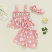 Load image into Gallery viewer, Baby Toddler Girls 3Pcs Outfit Sleeveless Daisy Flower Print Baby Doll Tank Top Shorts Headband Set
