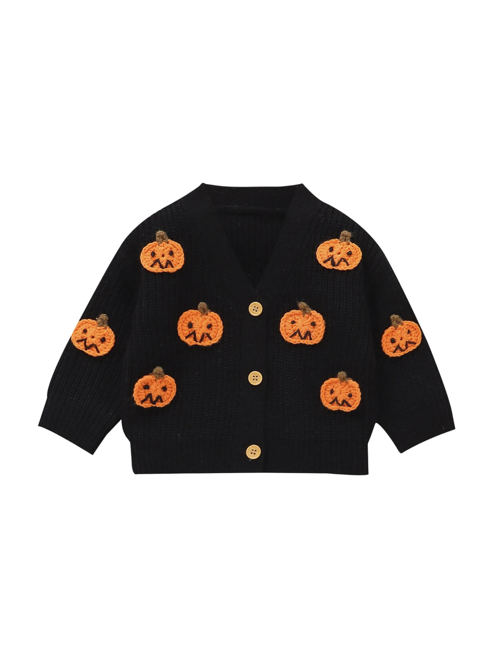 Baby Toddler Boys Girls Knit Cardigan Cute Halloween Pumpkin Embroidery Fall V Neck Long Sleeve Button Up Sweater Top
