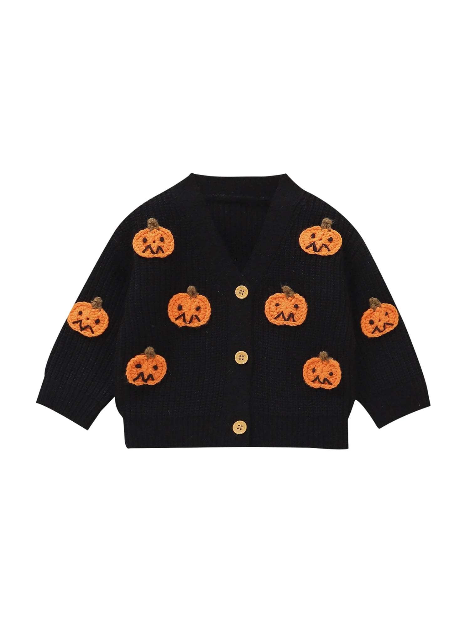 Baby Toddler Boys Girls Knit Cardigan Cute Halloween Pumpkin Embroidery Fall V Neck Long Sleeve Button Up Sweater Top