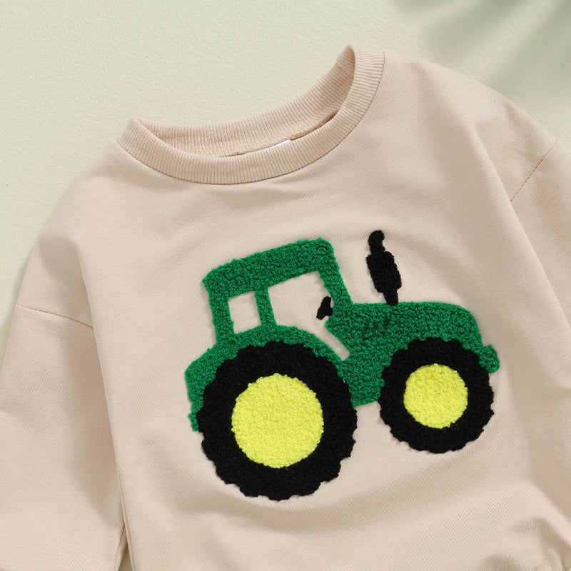 Baby Girls Boys Autumn Romper Long Sleeve Crewneck Tractor Embroidery Casual Playsuit