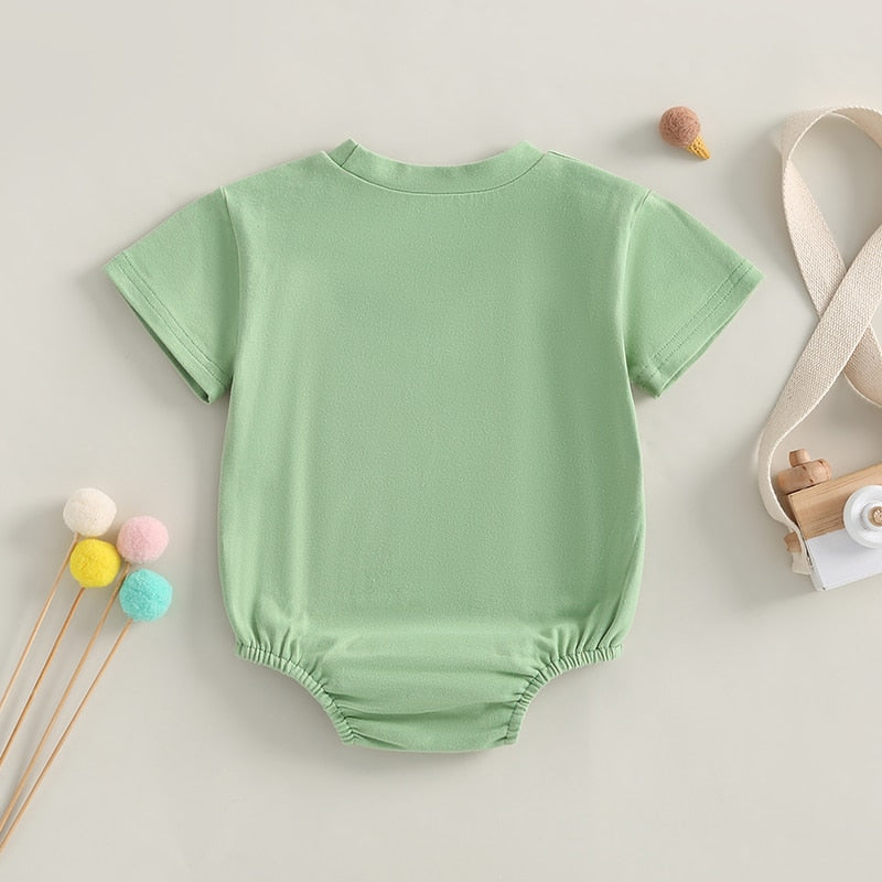 Infant Baby Boy Girl Summer Bodysuit Solid Short Short Sleeve Jumpsuit with Pocket Outfit Bubble Romper