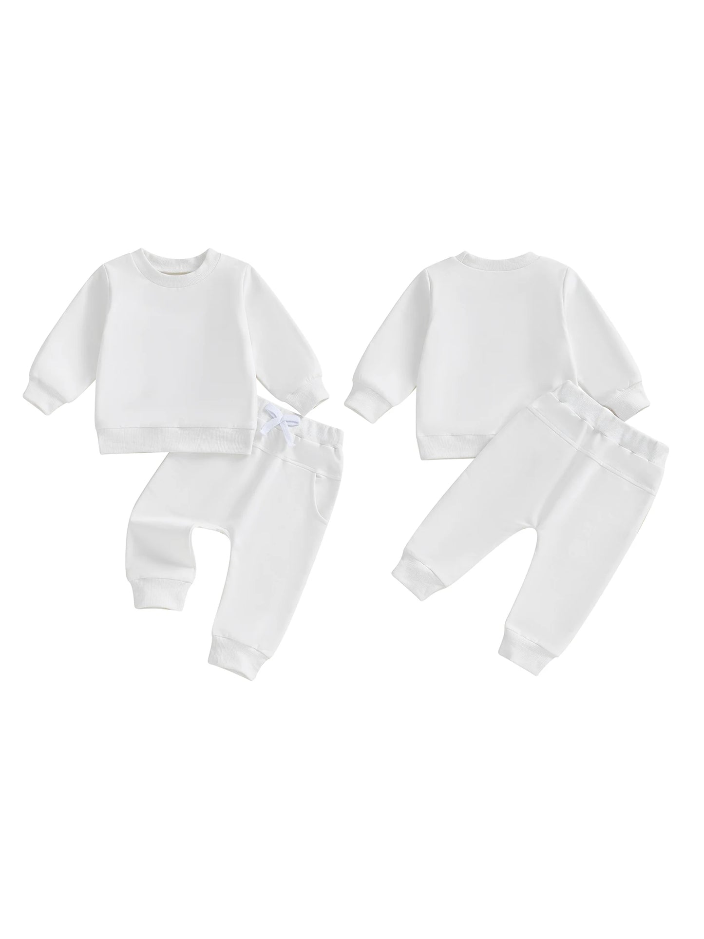 Baby Toddler Boy Girl 2Pcs Spring Fall Outfit Solid Color Long Sleeve Round Neck Pullover Crewneck Top Elastic Waist Long Pants 2 Pcs Jogger Set