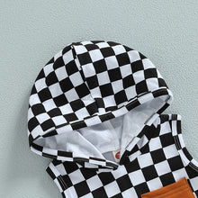 Load image into Gallery viewer, Toddler Baby Boy 2Pcs Summer Outfits Checkerboard Print Tank Top Hoodie and Harem Shorts
