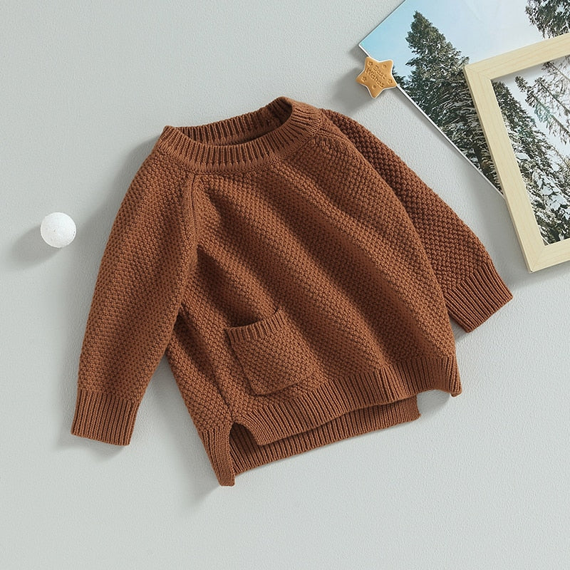 Baby Boy Girl Knitted Sweater Warm Long Sleeve Pullover with Pocket Autumn Knitwear