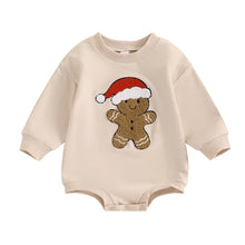 Load image into Gallery viewer, Baby Girls Boys Christmas Jumpsuit Long Sleeve Crewneck Gingerbread Man Santa Hat Embroidery Bubble Romper
