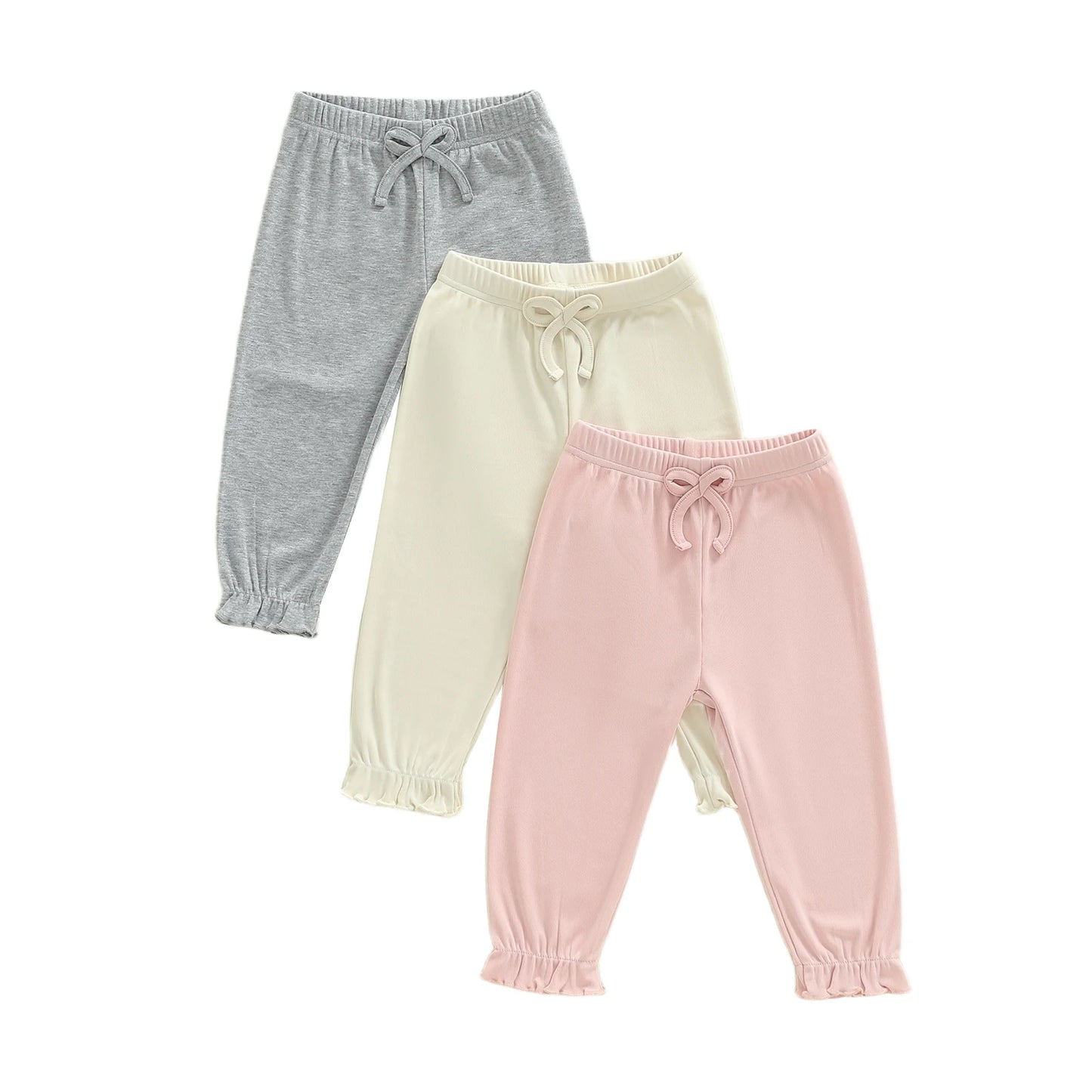Baby Toddler Girl 3Pcs Pants Set Casual Stylish Solid Color Decorative Bow Elastic Mid Waist Infant Bottoms