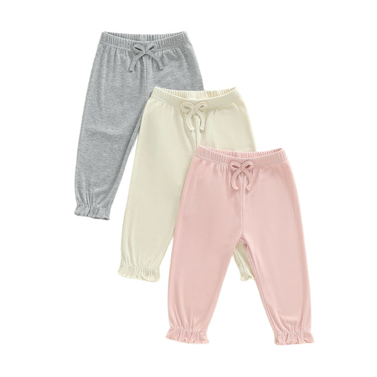 Baby Toddler Girl 3Pcs Pants Set Casual Stylish Solid Color Decorative Bow Elastic Mid Waist Infant Bottoms
