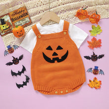 Load image into Gallery viewer, Baby Boys Girls Knit Romper Sleeveless Pumpkin Face Jack O Lantern Bodysuit Overalls Halloween
