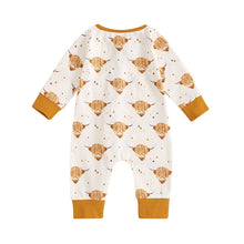 Load image into Gallery viewer, Baby Boys Girls Jumpsuit Long Sleeve Highland Cow Horse Print Fall Zipper Romper
