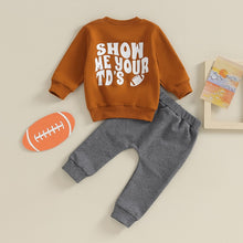 Load image into Gallery viewer, Baby Boy 2Pcs Clothing Game Outfit Football Print Long Sleeve Crewneck Top Solid Color Long Pants
