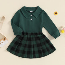 Load image into Gallery viewer, Toddler Kids Girls 2Pcs Long Sleeve Collared Shirt Top with Pleated Mini Plaid Skirt Fall Outfit Set
