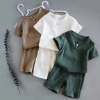 Solid Color Muslin Shorts Set