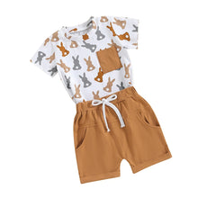 Load image into Gallery viewer, Baby Toddler Boys Easter Short Sleeve Bunny Rabbit Print Top and Solid Color Shorts Set Outfit
