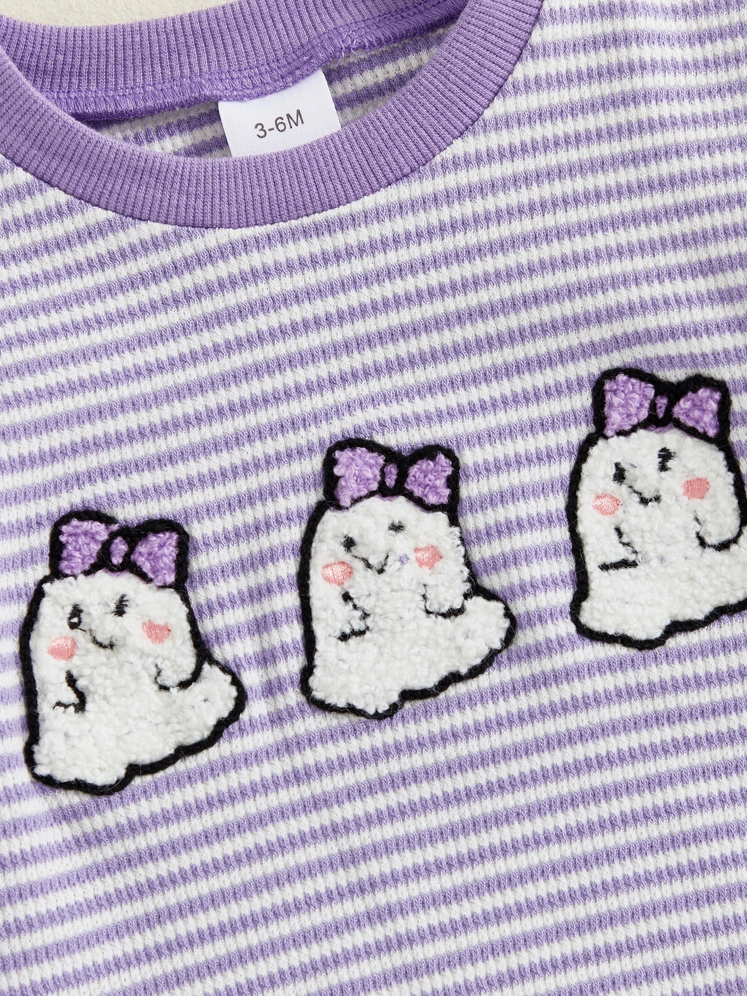 Baby Girls Boys Halloween Striped Romper Pumpkin/Ghost Embroidery Long Sleeve Jumpsuit