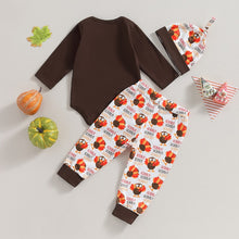Load image into Gallery viewer, Baby Boys Girls 3Pcs Thanksgiving Outfits Long Sleeve Bodysuit Turkey Pants Hat Set

