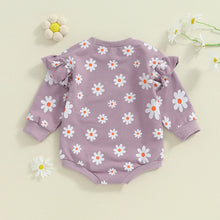 Load image into Gallery viewer, Baby Girl Bubble Romper Flower Daisy Print Round Neck Long Sleeve Jumpsuit
