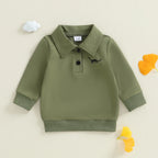 Baby Toddler Boys Long Sleeve Lapel Collar Dinosaur Print Pullover Fall Top