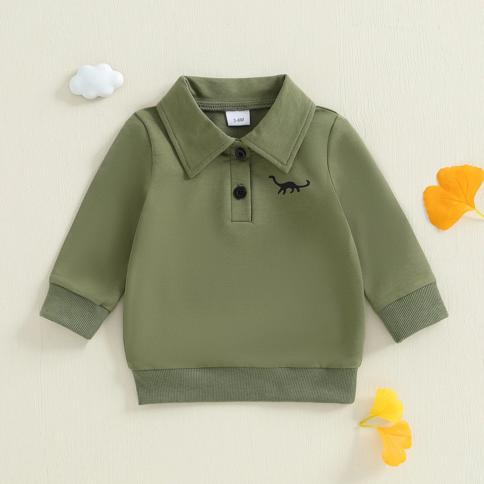 Baby Toddler Boys Long Sleeve Lapel Collar Dinosaur Print Pullover Fall Top