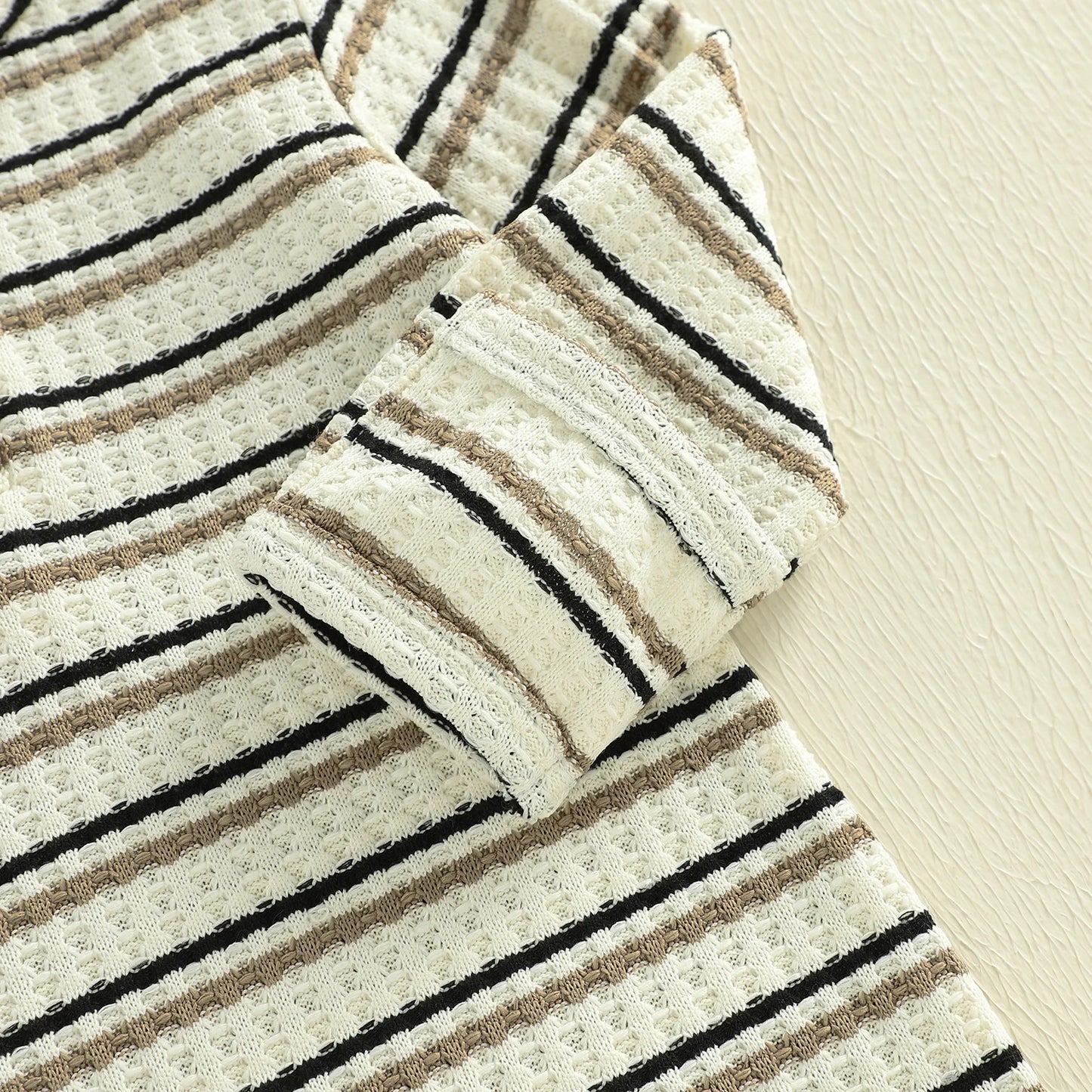 Baby Boy Girl 2Pcs Outfit Striped Long Sleeve Romper and Knotted Hat Spring Set