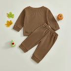 Baby Toddler Boy s2Pcs Little Turkey Thanksgiving Outfit Turkey Letter Embroidery Long Sleeve Pullover Top Elastic Waist Solid Pants Jogger Set