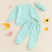 Load image into Gallery viewer, Baby Toddler Girls 3Pcs Fall Outfit Daisy Flower Embroidery Long Sleeve Top with Elastic Waist Pants Headband Set
