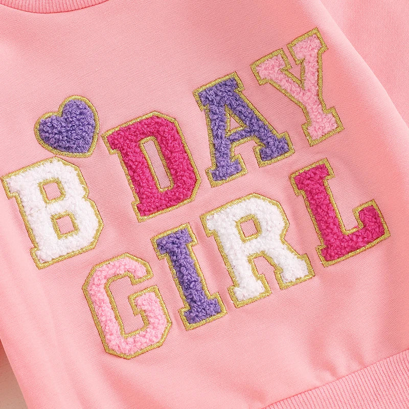 Baby Toddler Kids Girls 2Pcs Birthday Girl Outfit Long Sleeve Letter Embroidery Pullover + Pants Set