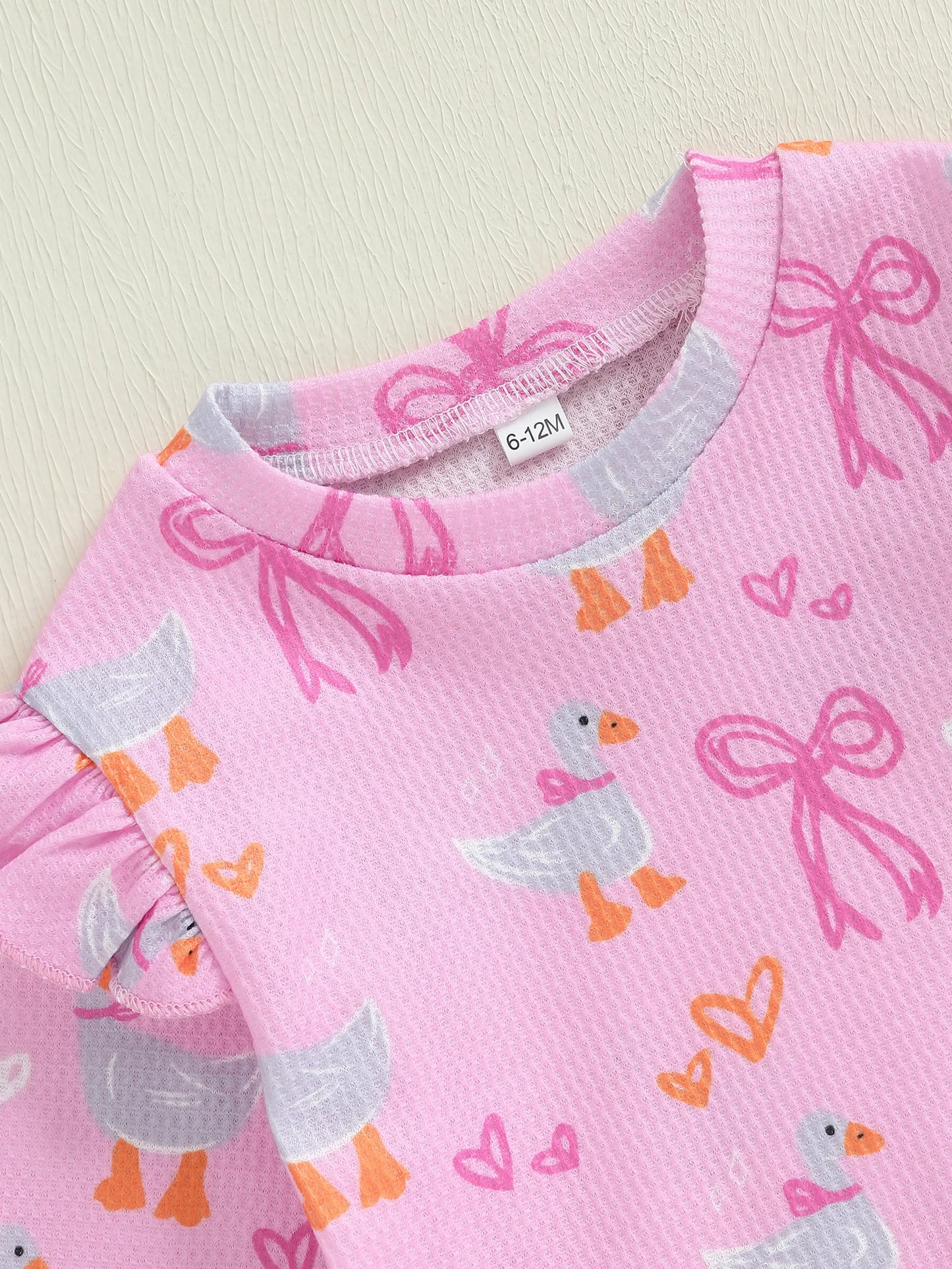 Baby Toddler Girls 2Pcs Fall Outfit Goose Bow Print Long Sleeve Round Neck Pullover Elastic Waist Pants Jogger Set