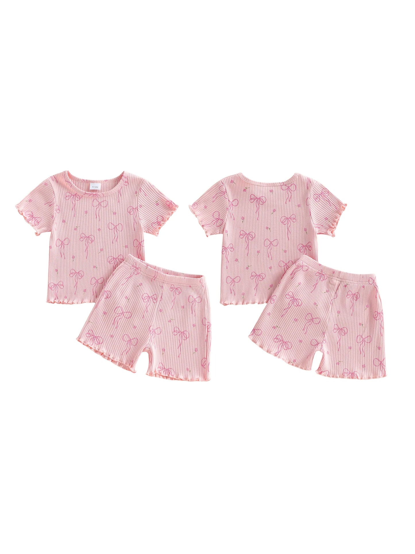 Baby Toddler Girls 2Pcs Clothing Set Fashionable Cute Bow Printed Short Sleeve Top with Shorts Outfit