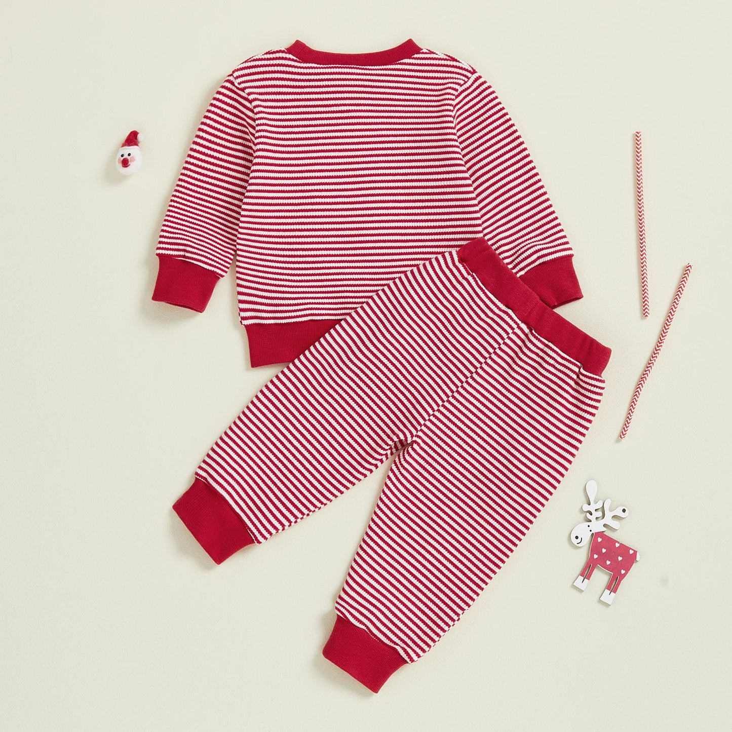 Baby Toddler Boys 2Pcs Striped Set Santa Claus Embroidery Long Sleeve Pullover Top with Pants Christmas Outfit