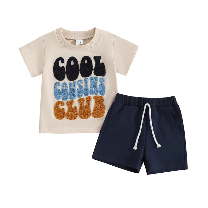 Toddler Kids Baby Boy Girl 2Pcs Summer Clothes Cool Cousins Club Short Sleeve Top with Shorts Set Outfit Family Matching