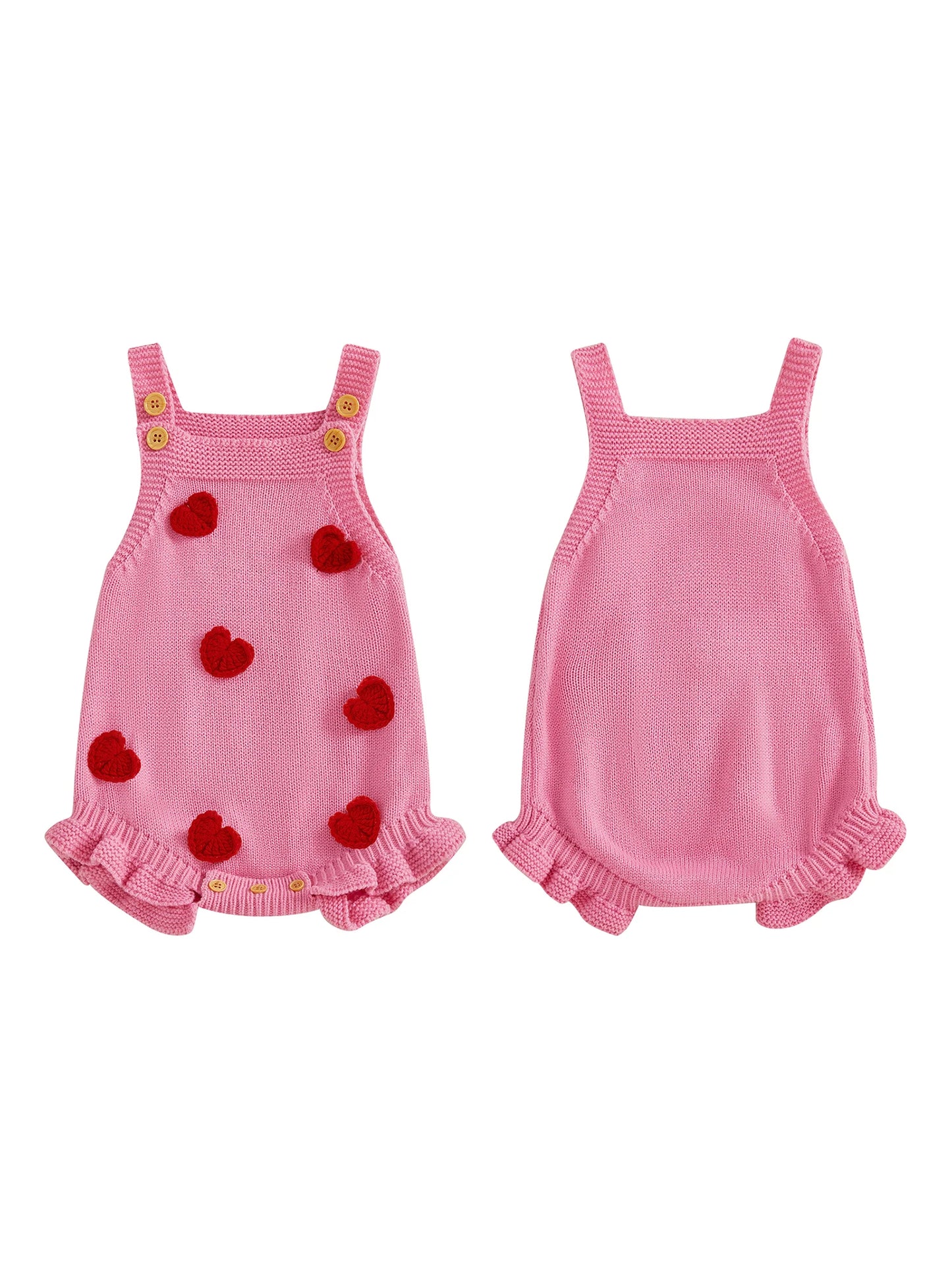 Baby Girl Valentine’s Day Sweater Romper Sleeveless Square Neck Heart Bodysuit Newborn Knit Overalls