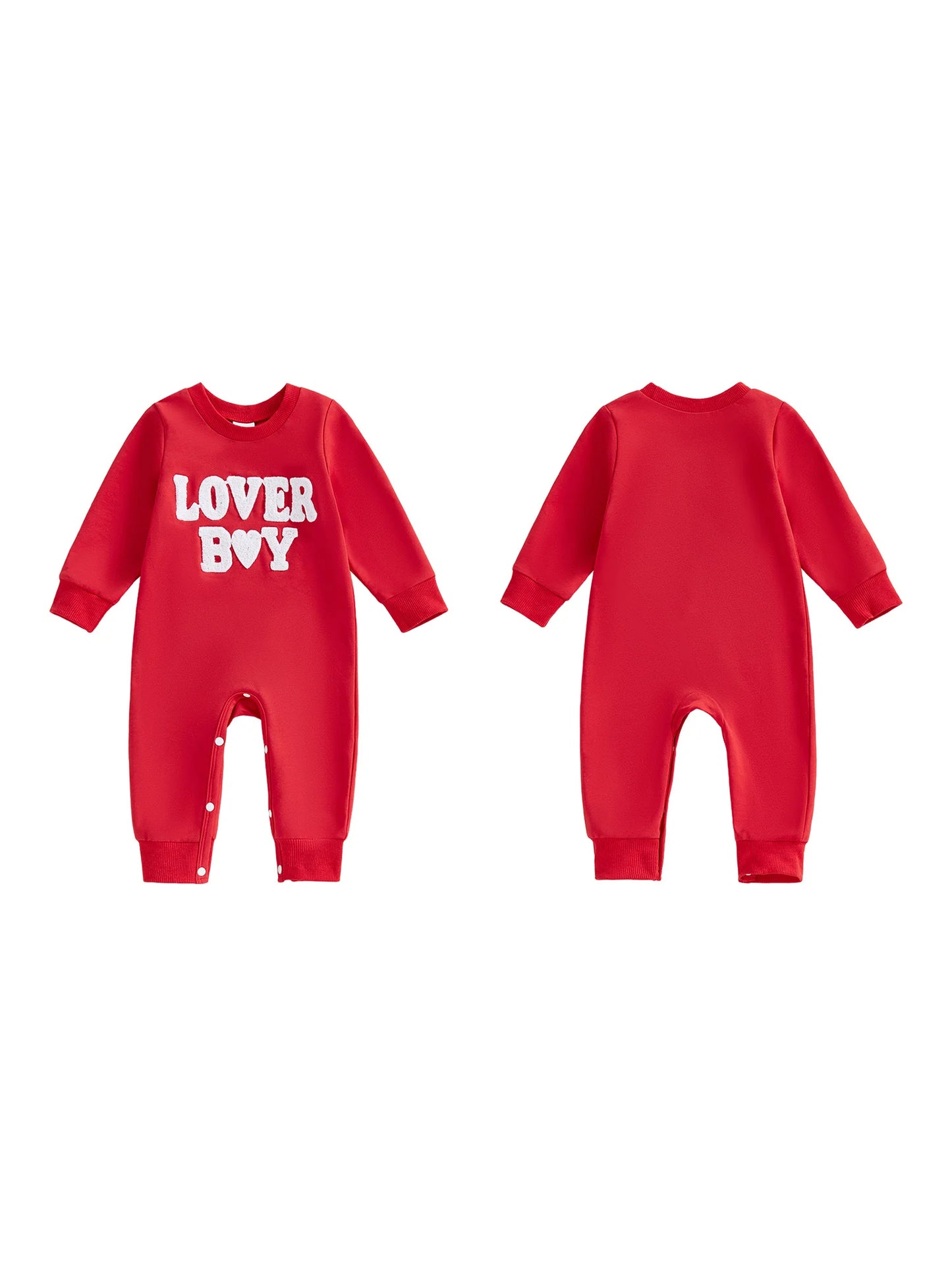 Baby Boy Lover Boy Romper Letter Embroidery Crew Neck Long Sleeve Jumpsuit Valentine's Day