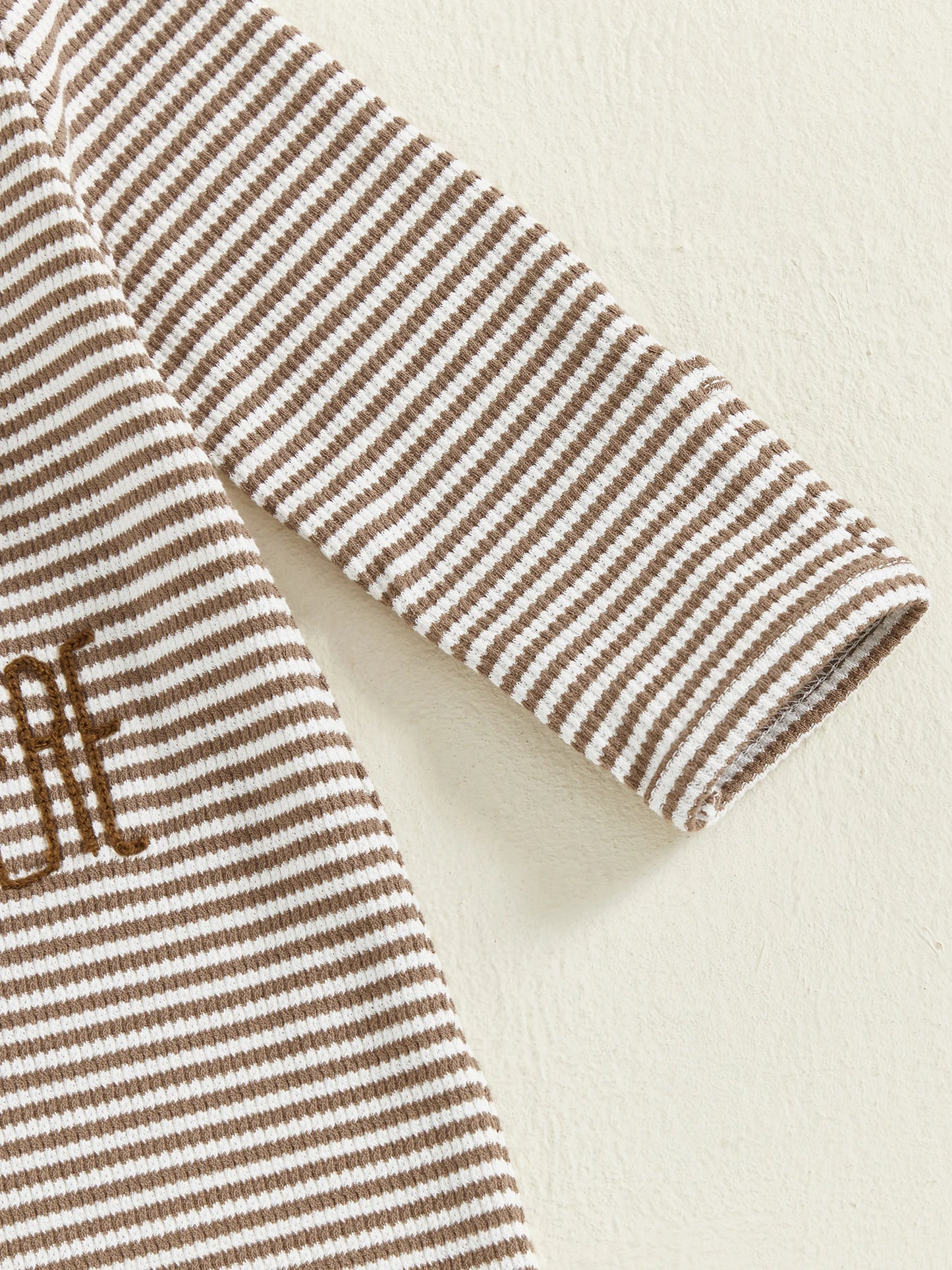 Baby Boy 2Pcs Striped Hello I'm New Here Romper Letters Embroidery Round Neck Long Sleeve Jumpsuit with Hat Set