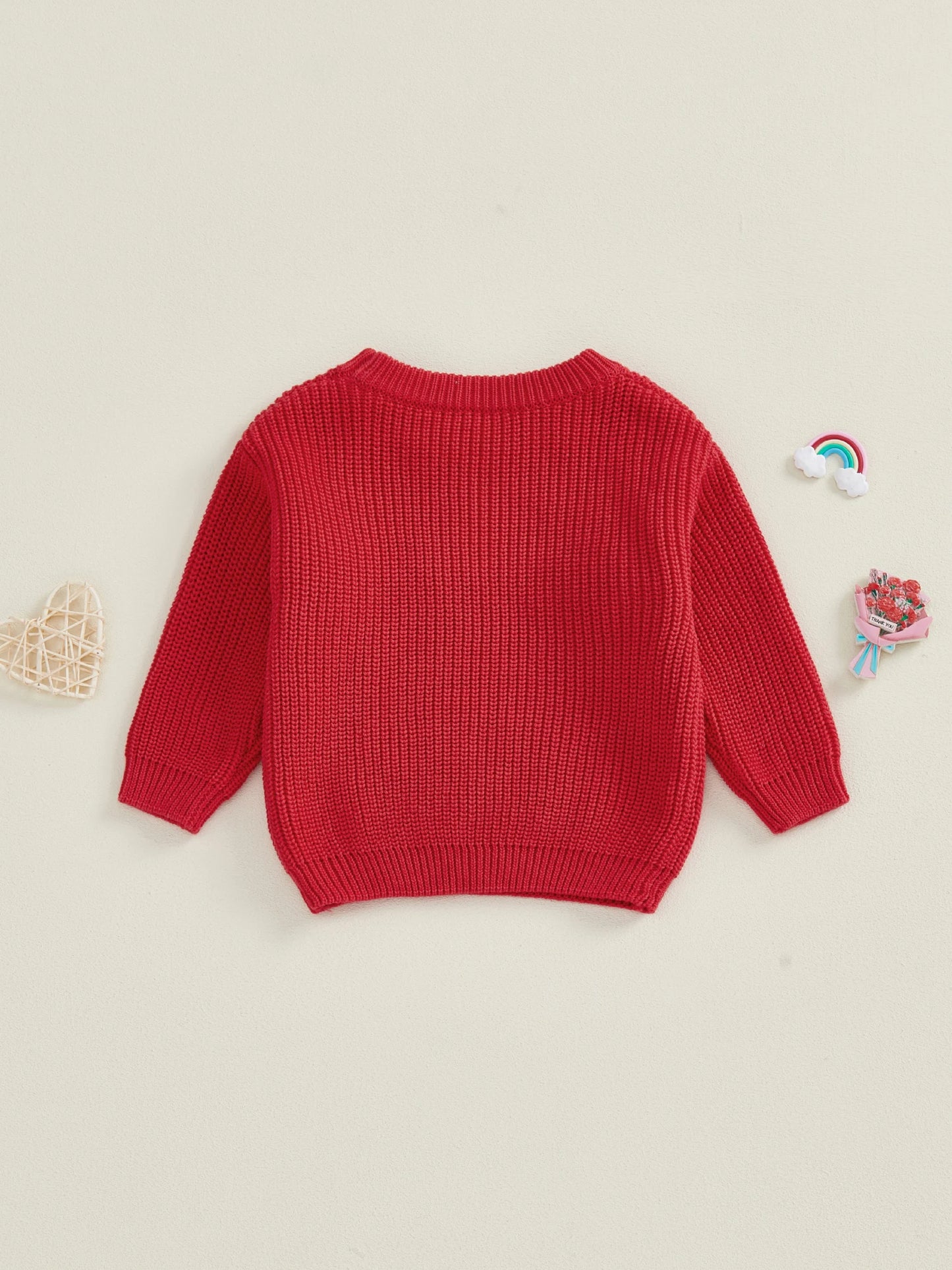 Toddler Kids Boys Girls Valentines Day Knit Sweater Fashionable Heart Cherry Embroidery Crew Neck Long Sleeve Tops