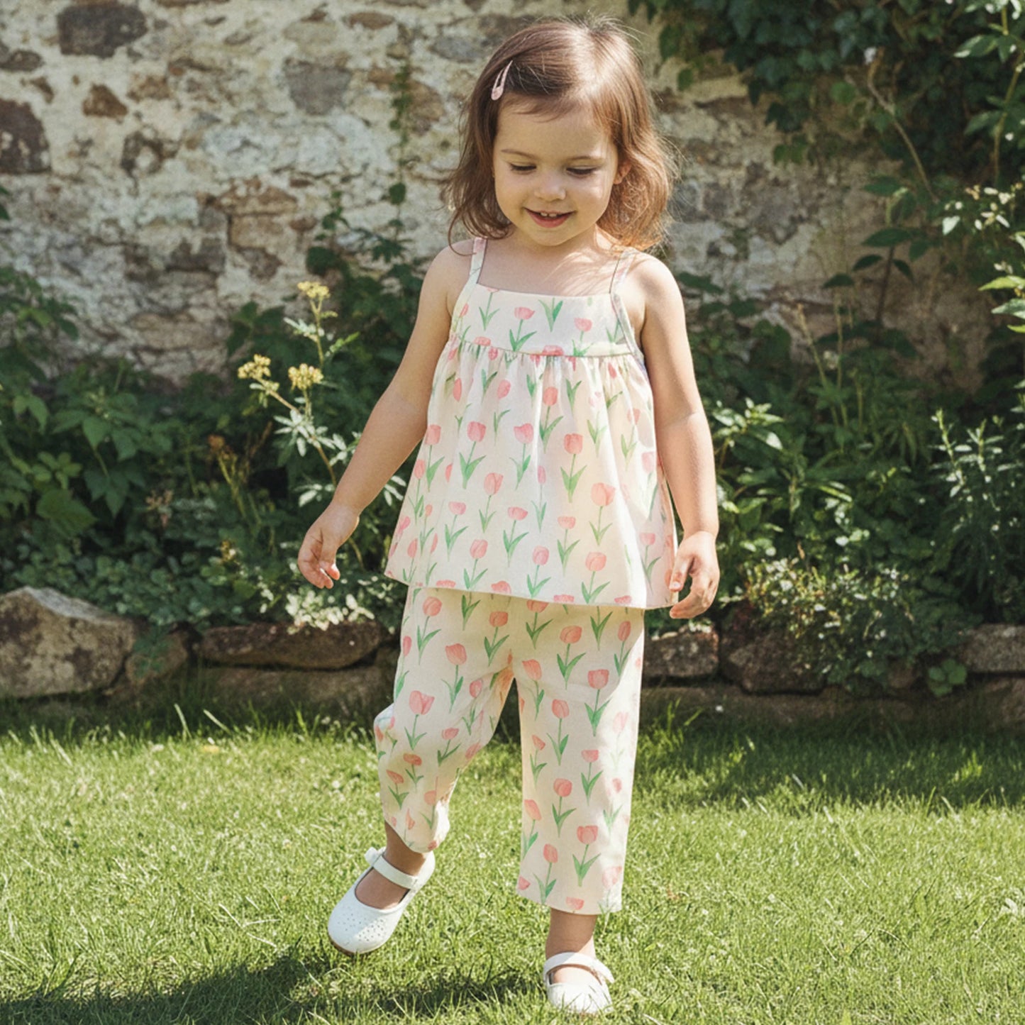 Baby Toddler Girls 2Pcs Outfit Sleeveless Tulip Print Cami Tank Top Pants Spring Set