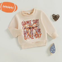 Load image into Gallery viewer, Baby Toddler Girls Game Day Fall Football Bow Letter Print Crew Neck Long Sleeve Pullover Top
