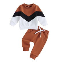 Load image into Gallery viewer, Baby Toddler Boys 2Pcs Casual Pants Sets Long Sleeve Contrast Color Block Top and Pants Outfit
