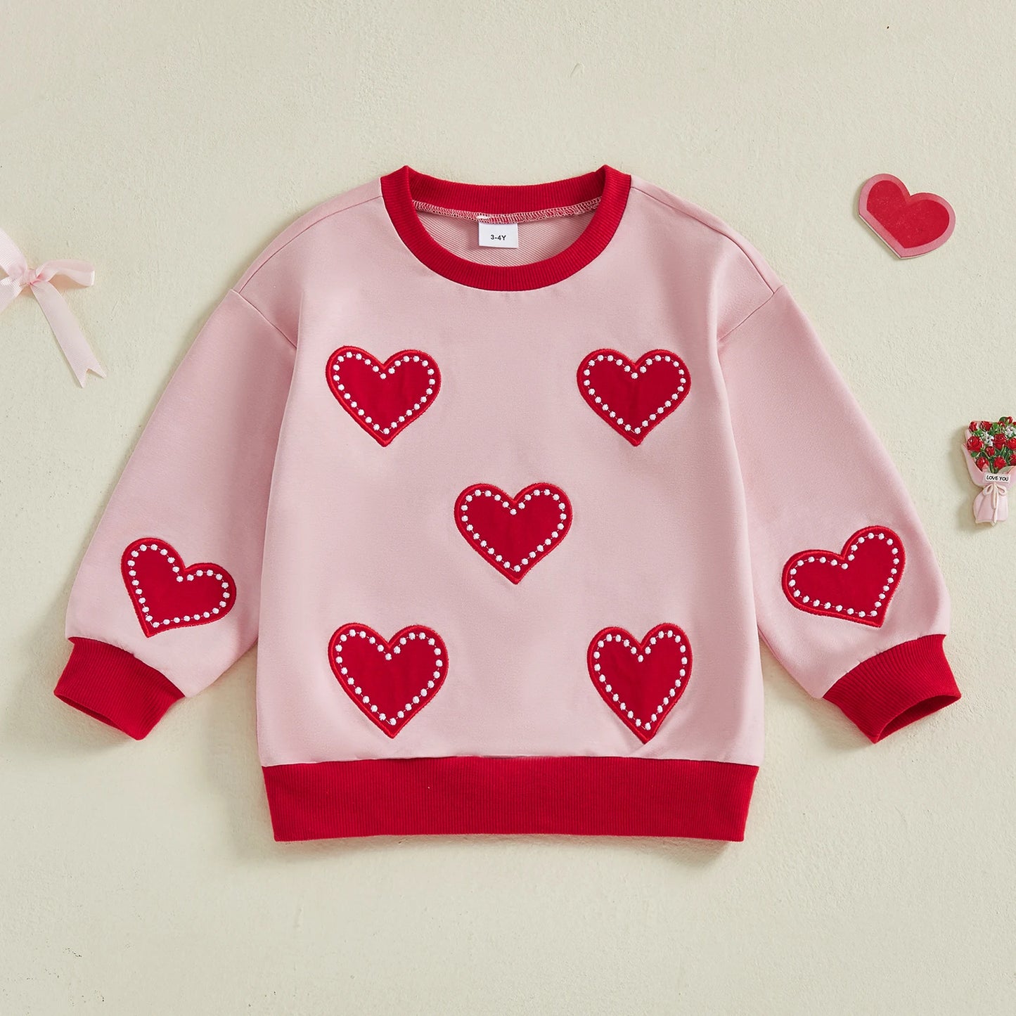 Toddler Girl Valentine s Day Autumn Long Sleeve Crew Neck Heart Print Pullover Top