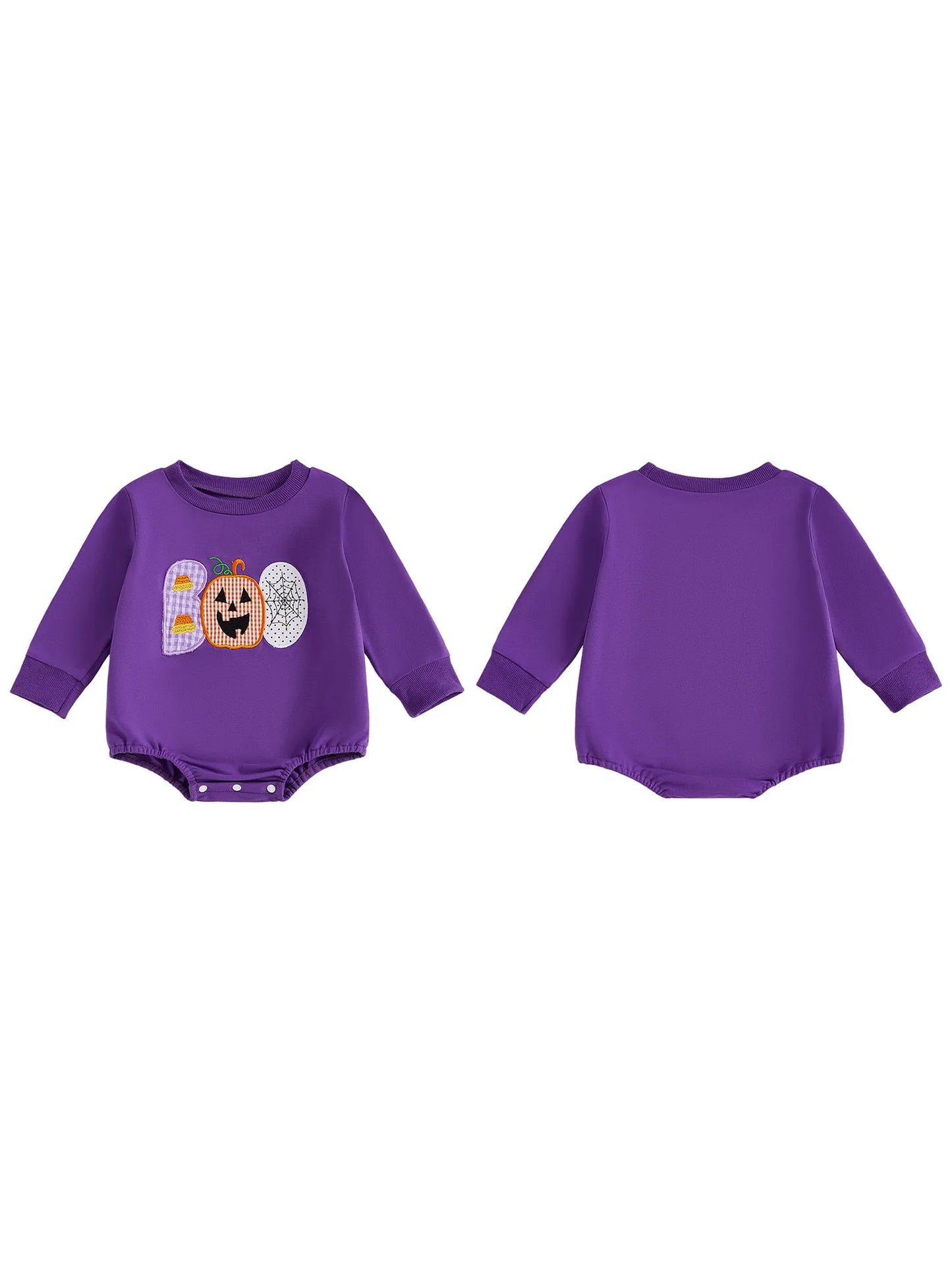 Baby Girls Boys Bubble Romper Halloween Clothes Spider Web Pumpkin Embroidery Letters Boo Long Sleeve Bodysuit Jumpsuit
