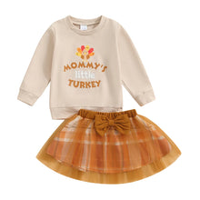 Load image into Gallery viewer, Baby Toddler Girls 2Pcs Mommy&#39;s Little Turkey Outfit Long Sleeve Letter Print Crewneck Top with Plaid Tulle TuTu Skirt Thanksgiving Clothes Set
